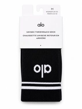 Alo Yoga Black Throwback Crew Socks M Unisex Black White Athletic Crew NWOT